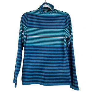 Duluth Trading women's S'no Sweat Mock Sweater blue striped pullover S